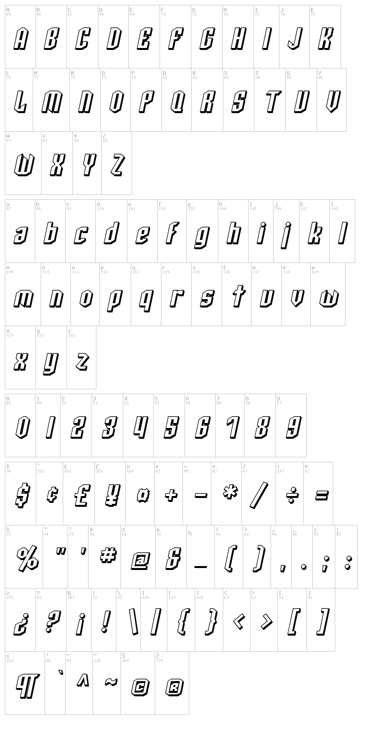 SF Archery Black font map